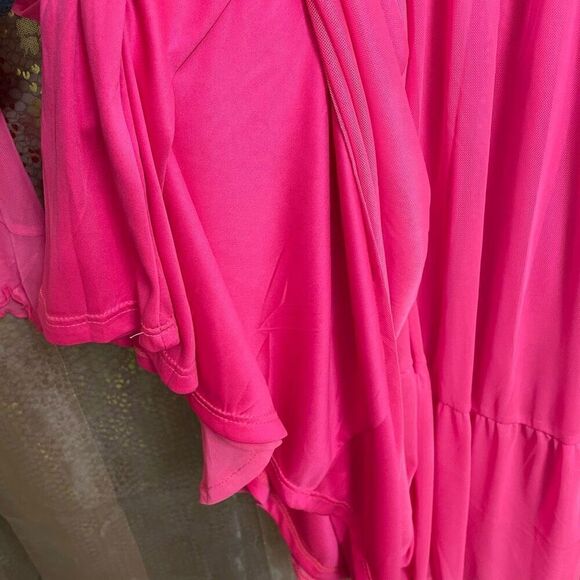 Torrid Hot Pink Glo Mesh Ruffle Tiered Mini Dress XL/14 NWT - Picture 6 of 11